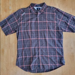 EUC Billabong design works brown plaid button up shirt
